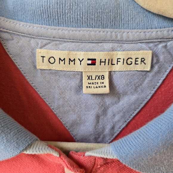 Tommy Hilfiger Women's Multicolor Polo Shirt Size XL Coral Blue Tenniscore Y2K - Picture 7 of 7